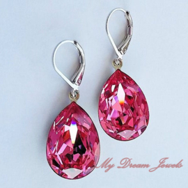 Oorhangers Swarovski Druppel Rose 18x13mm