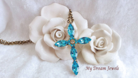 Ketting met Swarovski Kruis Flower Turquoise