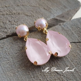 Oorstekers "Dreamy Powder Rose " met Swarovski Crystal