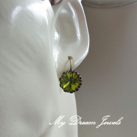 Oorbellen Crown met Swarovski Crystal Olivine