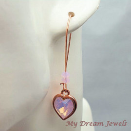 Lange Oorbellen Hart met Swarovski Rose Water Opal
