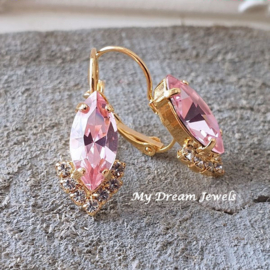 Oorbellen Luxe Navette met Swarovski Light Rose/ Crystal