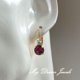 Oorbellen Fem met Swarovski "Crystal AB & Ruby"