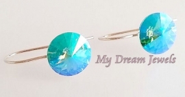 Sterling Silver 925 Oorbellen met een Swarovski Rivoli Light Turquoise Glacier Blue
