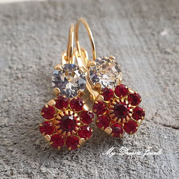 Oorhanger Crystal met Vintage Swarovski Flower Siam
