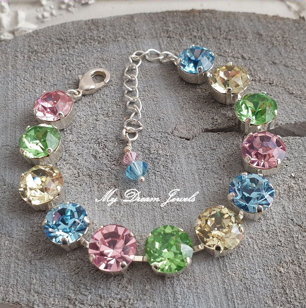 Armband "Shiny Multi Light Pastel" met Vintage Swarovski