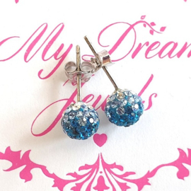 Sterling Silver 925 Oorstekers bal met Swarovski crystal Blue