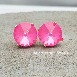 Oorstekers met Swarovski Rivoli Crystal Electric Pink