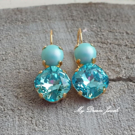 Oorbellen Square met Swarovski Light Turquoise