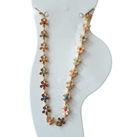 Roestvrij stalen (RVS) enkelbandje bloem enamel Goud-multicolour
