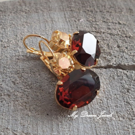 Oorbellen Elisa met Swarovski  "Crystal Golden Shine & Mocca"