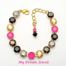 Armband Alison "Neon Pink Black Gold Patina " met o.a. Swarovski Crystal Maat L