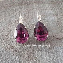 Oorbellen Belle met Swarovski Druppel "Amethyst"