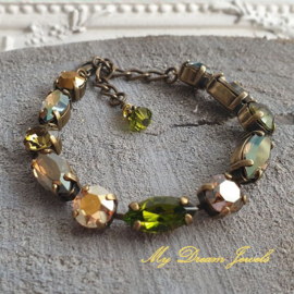Armband  Amy " Fall Iridescent Olivine" met Swarovski Crystal