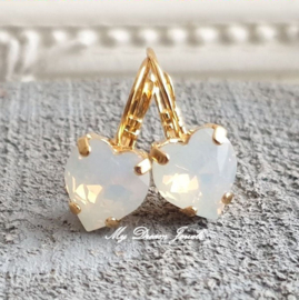 Oorbellen Hart met Swarovski White Opal