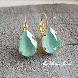 Oorbellen Belle met Swarovski Druppel 14x10mm"Crystal Mint Green "