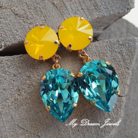 Oorstekers met Swarovski Crystal Yellow Turquoise