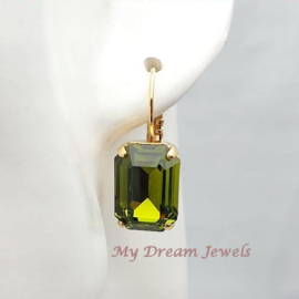 Oorbellen met Vintage Swarovski Octagon Olivine