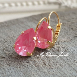 Oorbellen Belle met Swarovski Druppel 14x10mm"Crystal Dahlia  Roze "