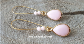 Oorhangers lang met Swarovski Druppel Rose Alabaster