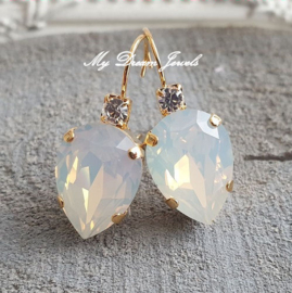 Oorbellen Druppel met Swarovski Helder Crystal & White Opal