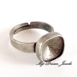 DQ Ring verstelbaar Antiek Zilverkleurig voor Swarovski vierkant 4470 10mm