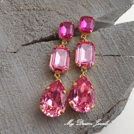 Oorstekers  met Swarovski Crystal "Glamour Pink"