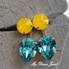 Oorstekers met Swarovski Crystal Yellow Turquoise
