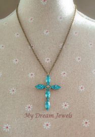 Ketting met Swarovski Kruis Flower Turquoise