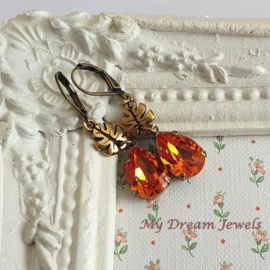 Oorhangers Herfstblad met Swarovski Druppel Tangerine Orange