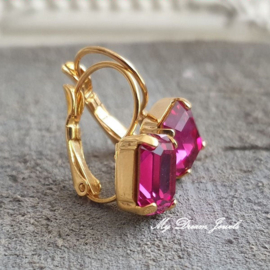 Oorbellen met Swarovski Octagon Fuchsia