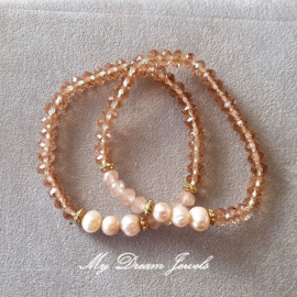 Armbandje facetkralen Peach Pearl