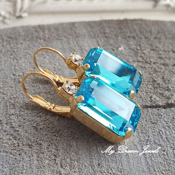 Oorbellen Octagon met o.a. Swarovski Helder Crystal & Aqua