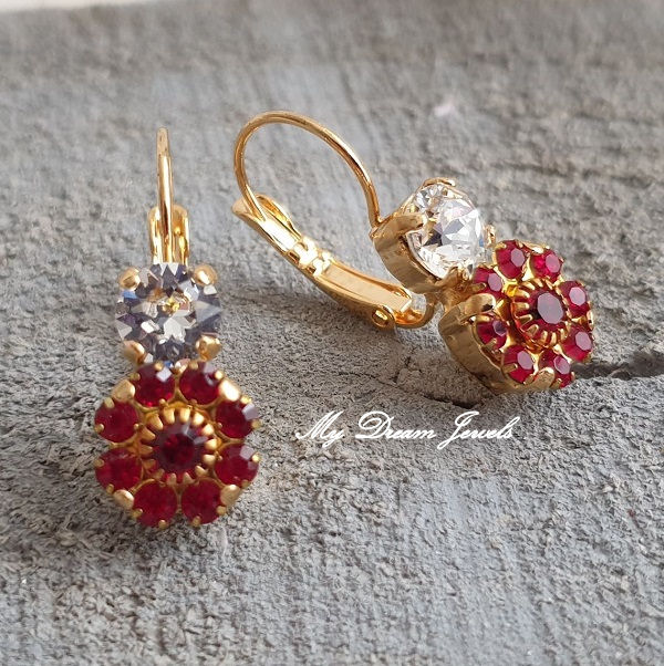 Oorhanger Crystal met Vintage Swarovski Flower Siam