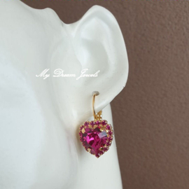 Luxe Oorbellen met Swarovski Hart Fuchsia
