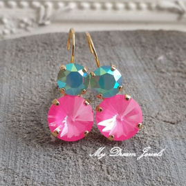 Oorbellen met Swarovski Crystal Pacific & Neon Pink