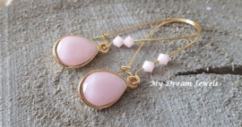 Oorhangers lang met Swarovski Druppel Rose Alabaster