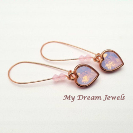 Lange Oorbellen Hart met Swarovski Rose Water Opal