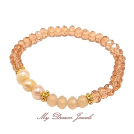 Armbandje facetkralen Peach Pearl