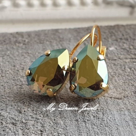 Oorbellen Belle met Swarovski Druppel "Crystal Iridescent Green"