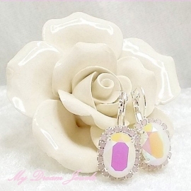 Oorbellen Ovaal met Swarovski White Alabaster GB  /Rose Opal ( Exclusief )