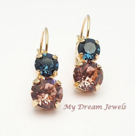 Oorbellen Lara met Swarovski "Blue/Blush Rose "