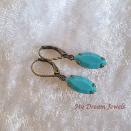 Oorhangers Swarovski  Vintage Navette Turquoise