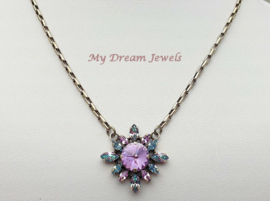 Ketting Navette Flower Vitrail Blue/Violet met Swarovski Crystal