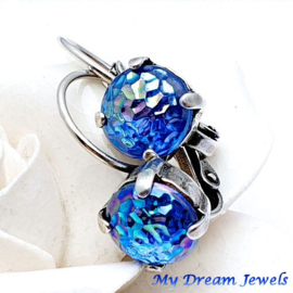 Oorbellen met Vintage glassteen Sapphire AB