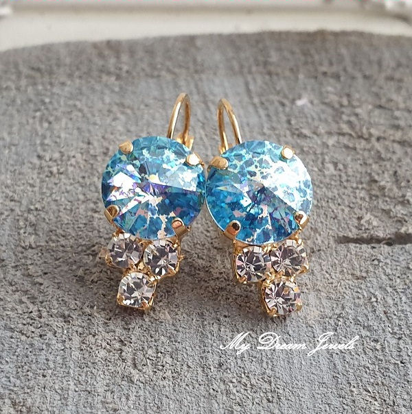 Oorbellen  Aquamarine White Patina & Helder Crystal met Swarovski Crystal
