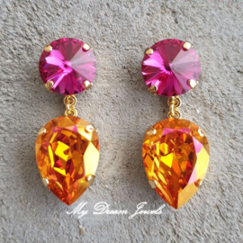 Oorstekers met Swarovski Crystal Hot Pink  Astral