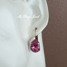 Oorbellen Belle met Swarovski Druppel "Dark Rose"
