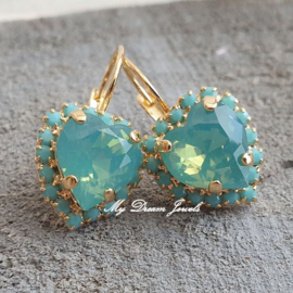 Luxe Oorbellen met Swarovski Hart Pacific Opal & Turquoise