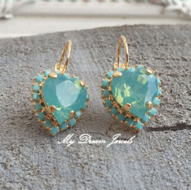 Luxe Oorbellen met Swarovski Hart Pacific Opal & Turquoise